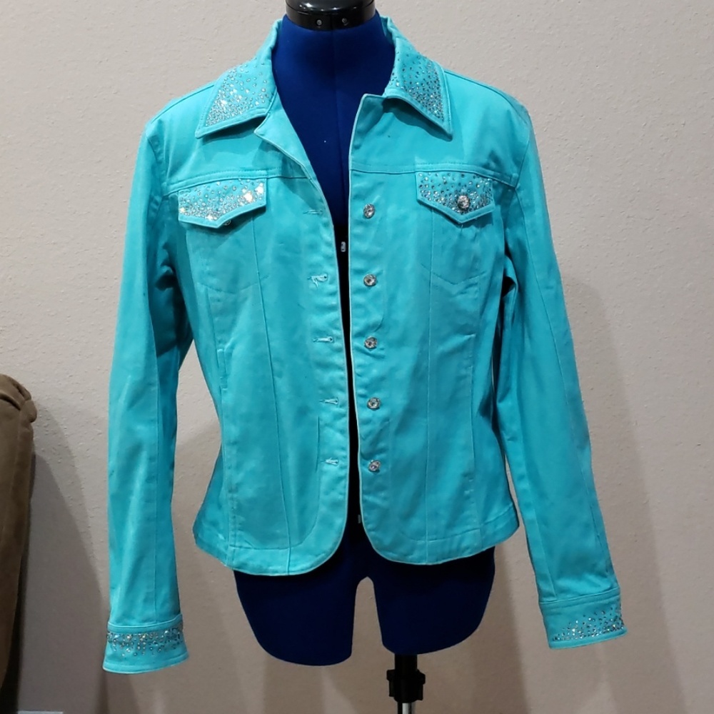 Turquoise Swarovski elements denim jacket